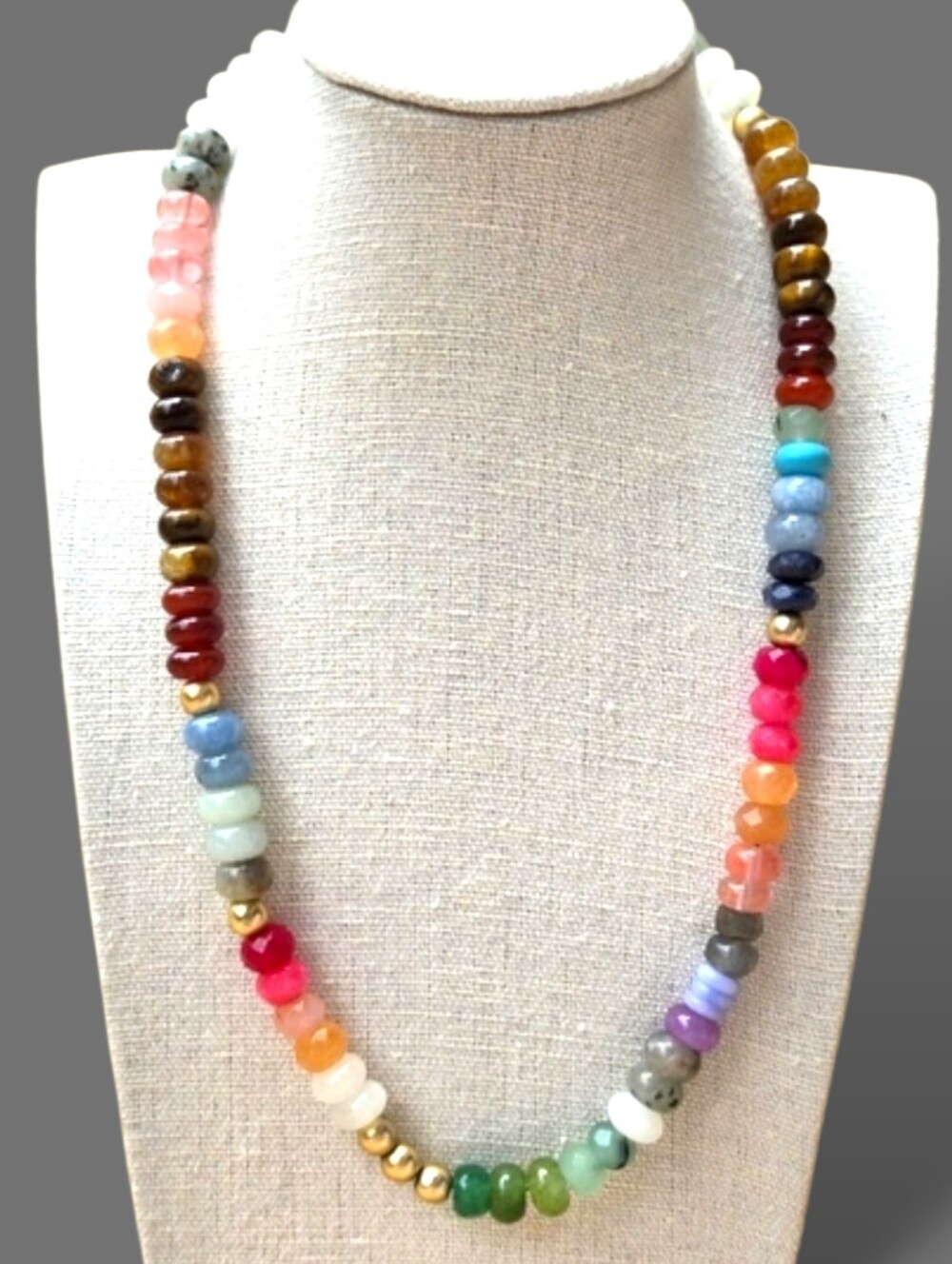 Dopamine Handcrafted Rainbow Gemstone Candy Necklace Gold Hematite